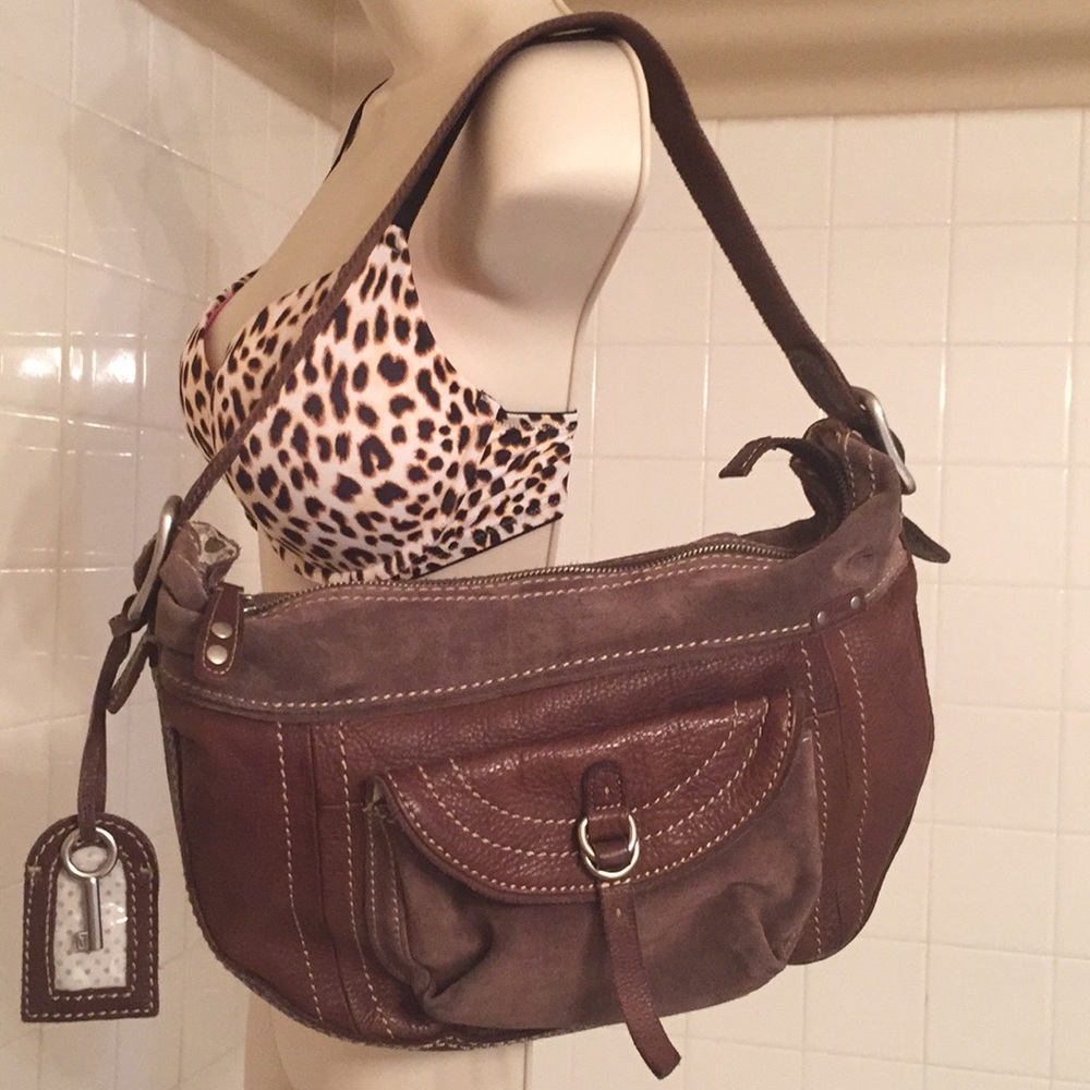 FOSSIL BROWN Vintage Look HANDBAG GENUINE LEATHERt